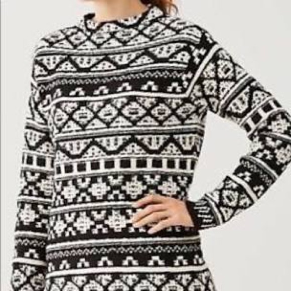 J. Jill Sweaters - J. Jill Mock Neck Fair Isle Nordic Black and White Sweater Size M